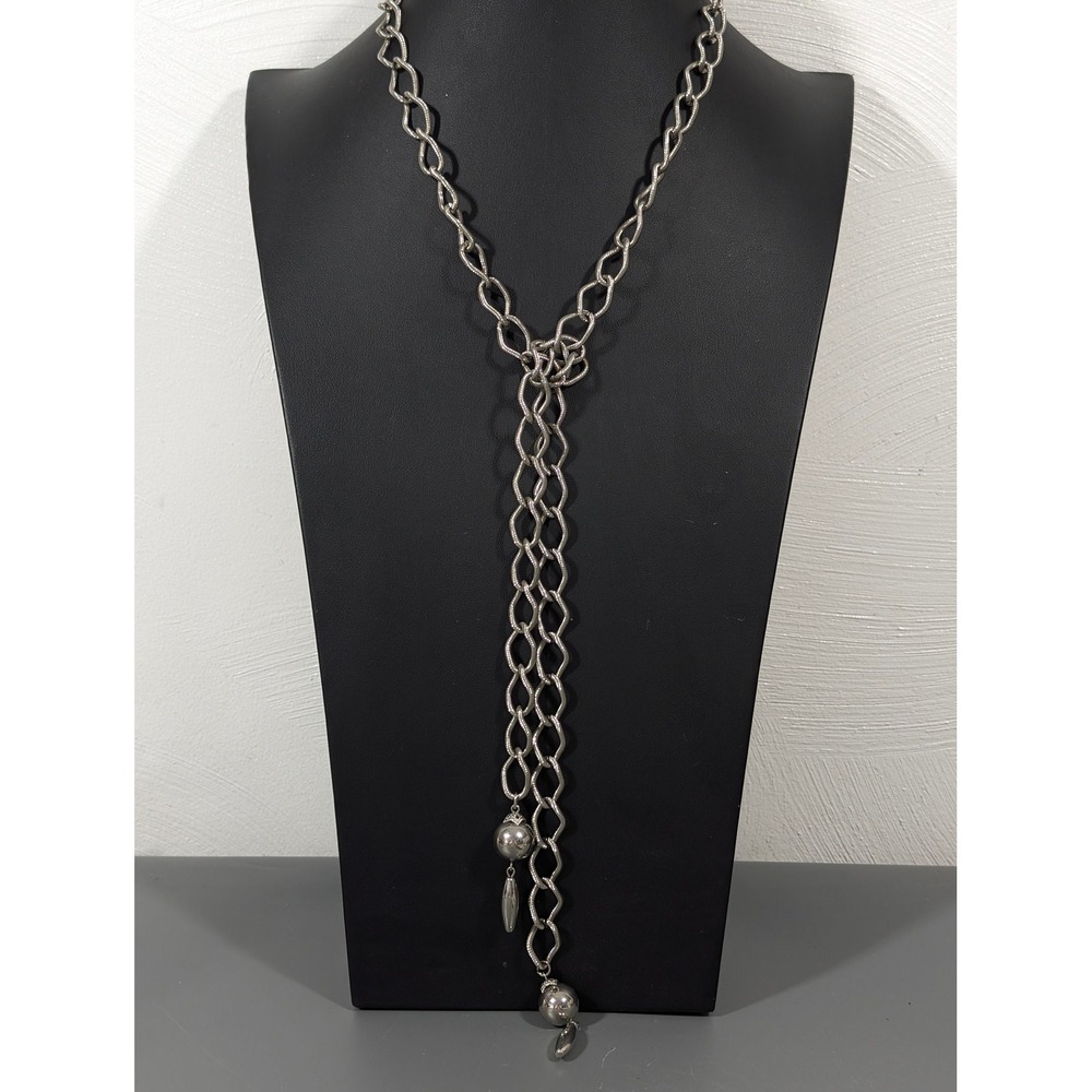 Vintage Silver Tone Long Chain Necklace 38"‎ Open Knot Style Layering
